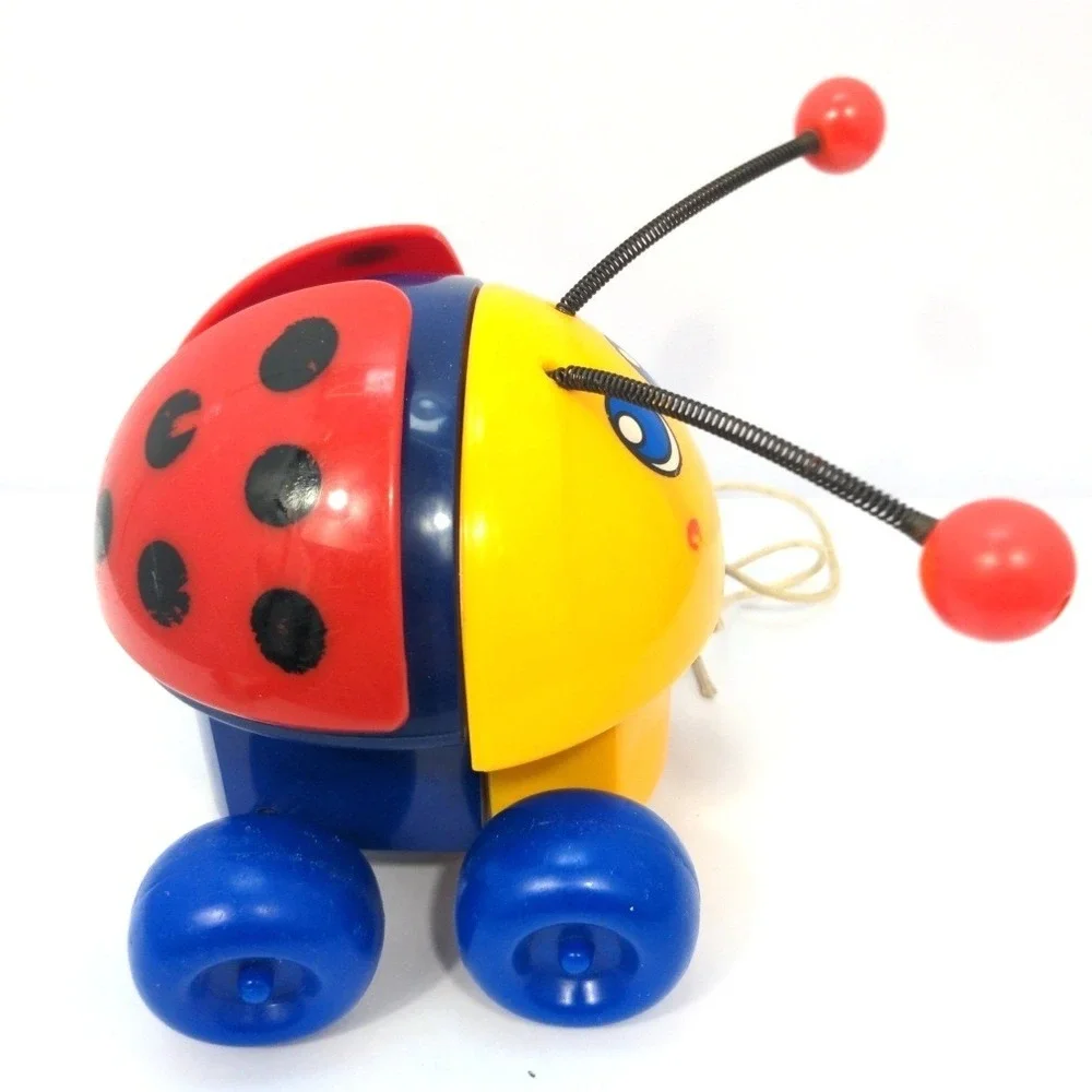 VTG 1992 Fisher-Price Ladybug Pull Toy 5750 Bouncy Antennae Toddler Rolling Toy